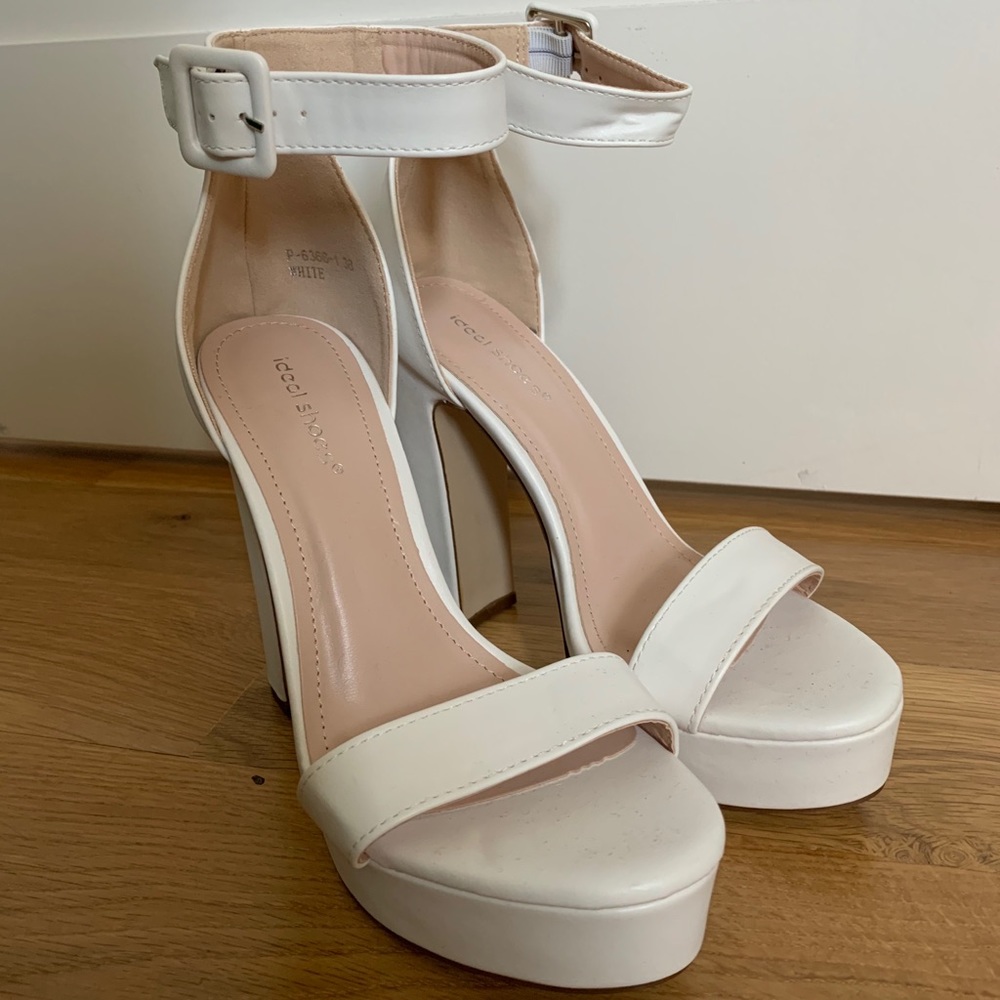White Ankle strap platform heels